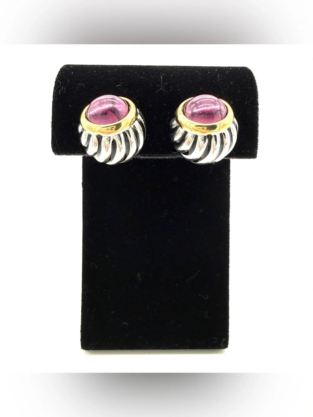 Vintage Erwin Pearl Two-Tone Domed Ribbed Clip-On Earrings